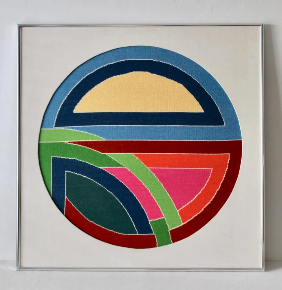 1980s Frank Stella Sinjerli Variation Style Abstract Geometric Modernist Monumental Tapestry Needlep - 6