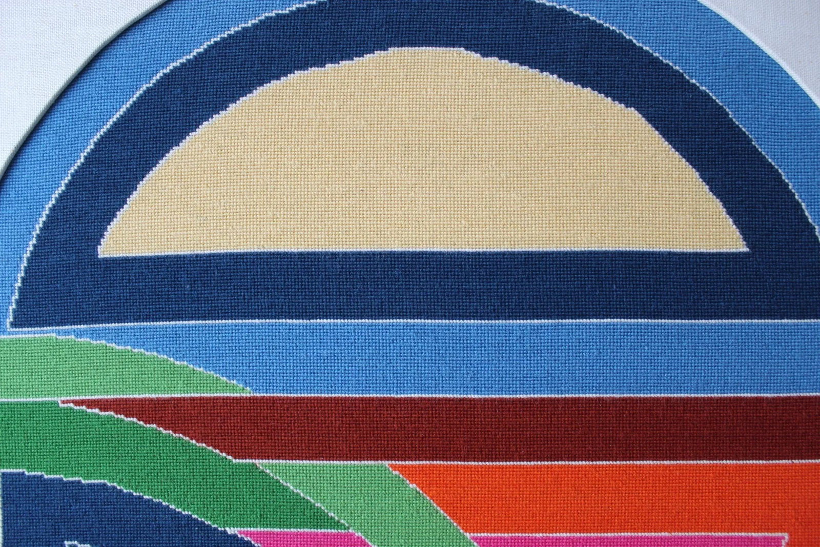 1980s Frank Stella Sinjerli Variation Style Abstract Geometric Modernist Monumental Tapestry Needlep - 7