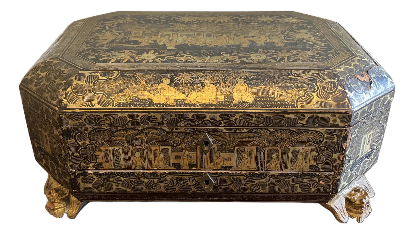 Antique 19th Century Chinese Export Black Lacquered Work Box (1 of 8)