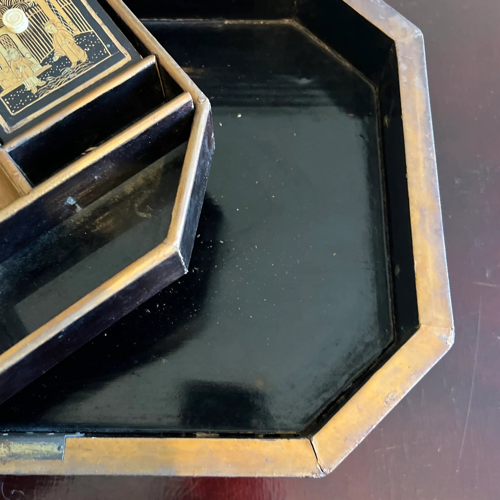 Antique 19th Century Chinese Export Black Lacquered Work Box - 7