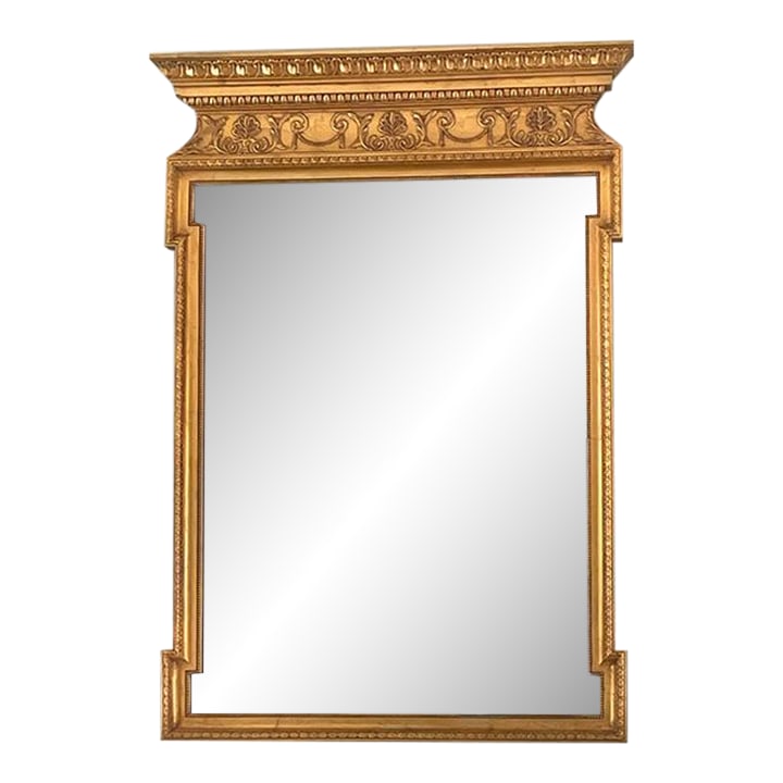 Empire-Style Mirror: Neoclassical Gilded Mirror with Exquisite Detailing Elevate your space with this timeless Neoclassical-style gilded mirror, boasting impeccable craftsmanship and ornate design. The richly gilded
