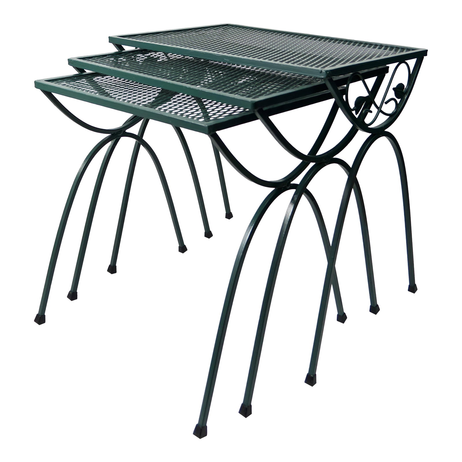 1970s Salterini Style Ivy Vine Metal Mesh Top Nesting Tables Set of 3 (1 of 8)