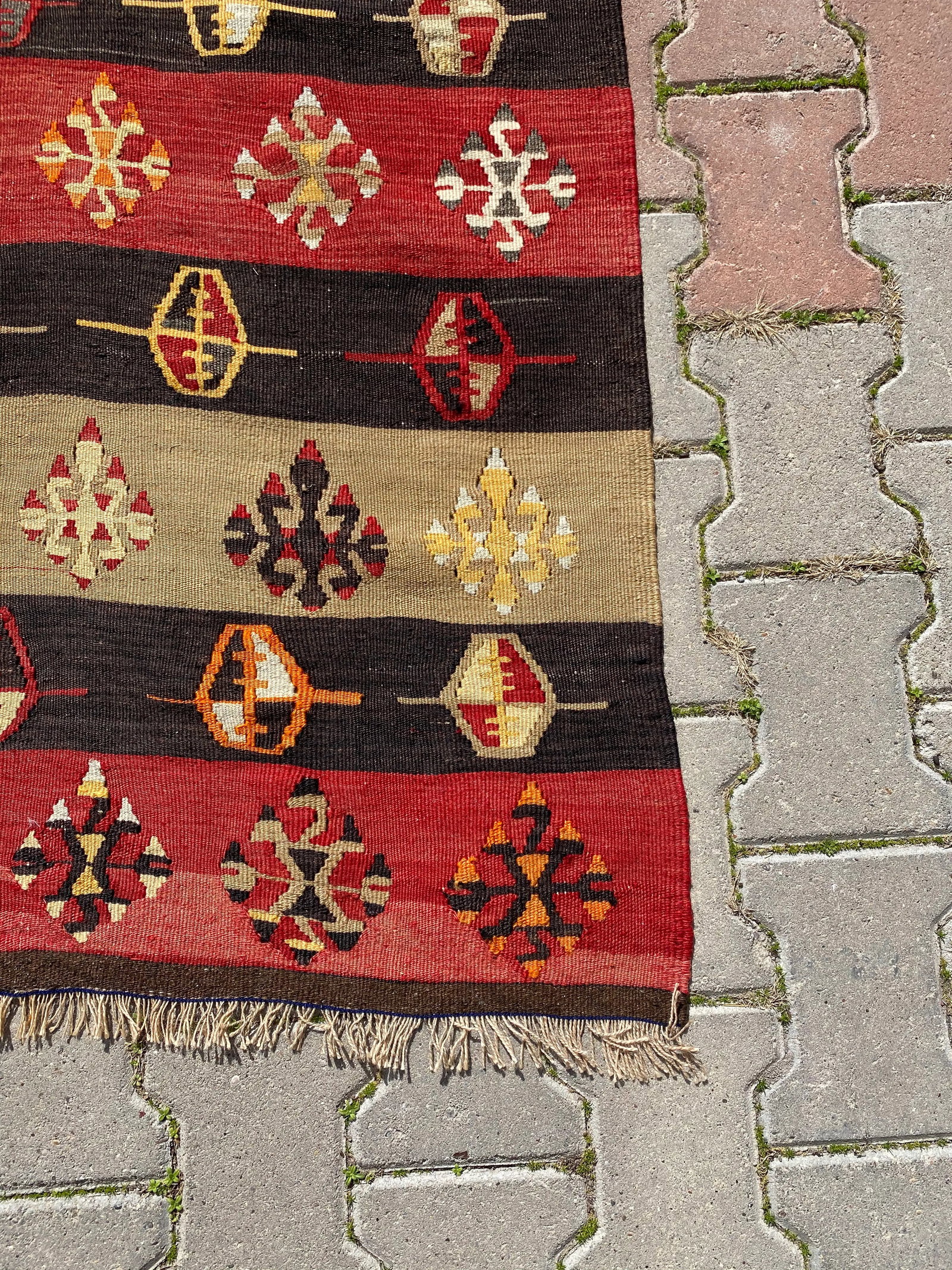1970s Cabin Style Turkish Stripe Desing Oushak Kilim Long Runner Rug - 10