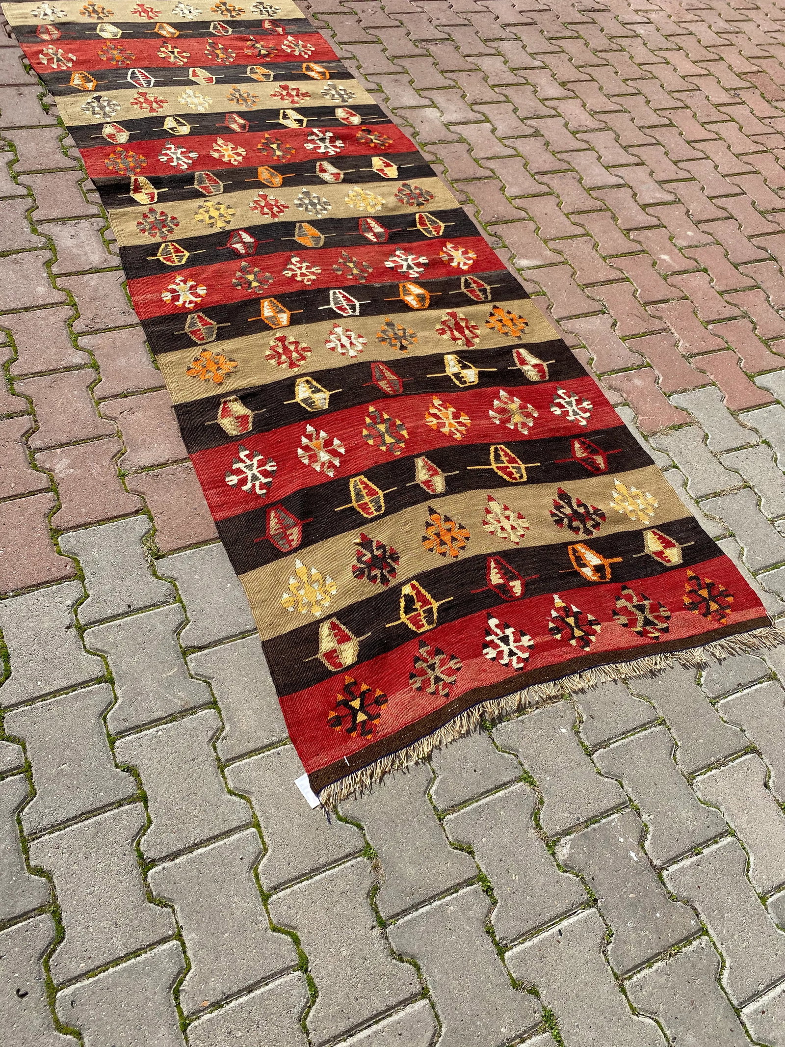 1970s Cabin Style Turkish Stripe Desing Oushak Kilim Long Runner Rug - 11