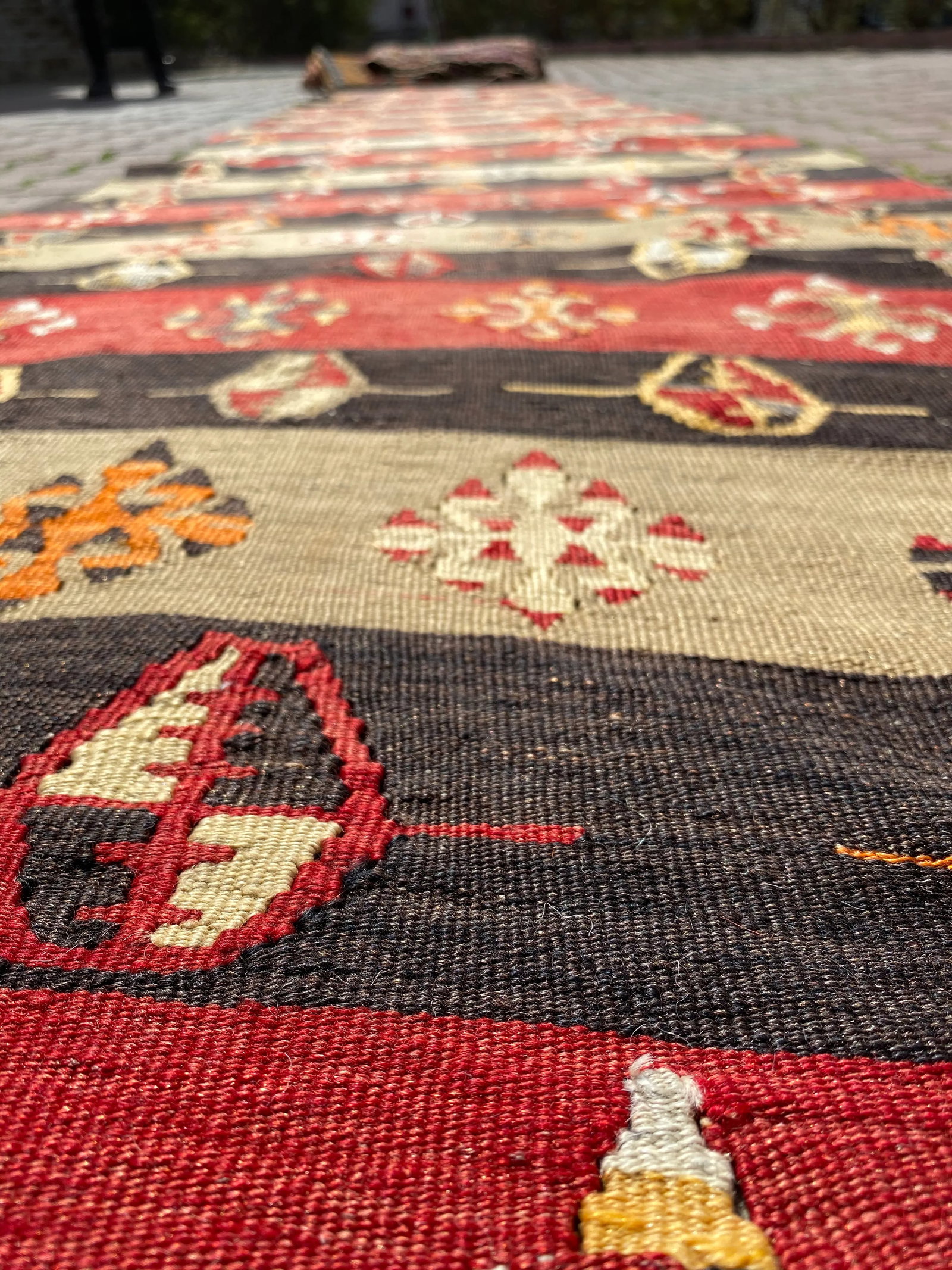 1970s Cabin Style Turkish Stripe Desing Oushak Kilim Long Runner Rug - 12