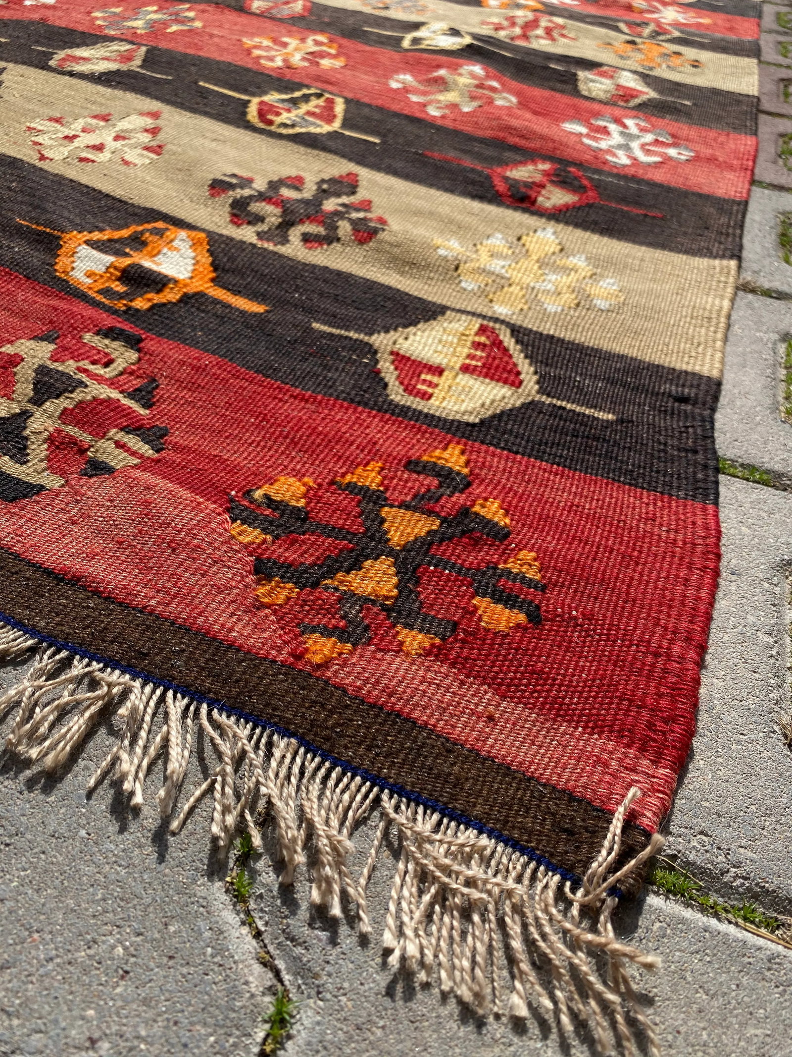 1970s Cabin Style Turkish Stripe Desing Oushak Kilim Long Runner Rug - 3
