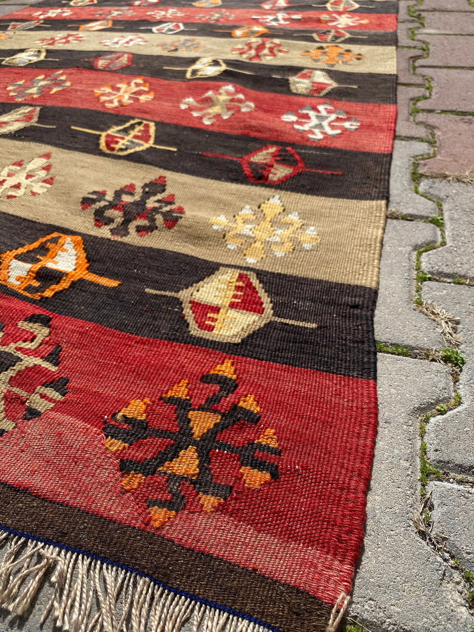 1970s Cabin Style Turkish Stripe Desing Oushak Kilim Long Runner Rug - 5