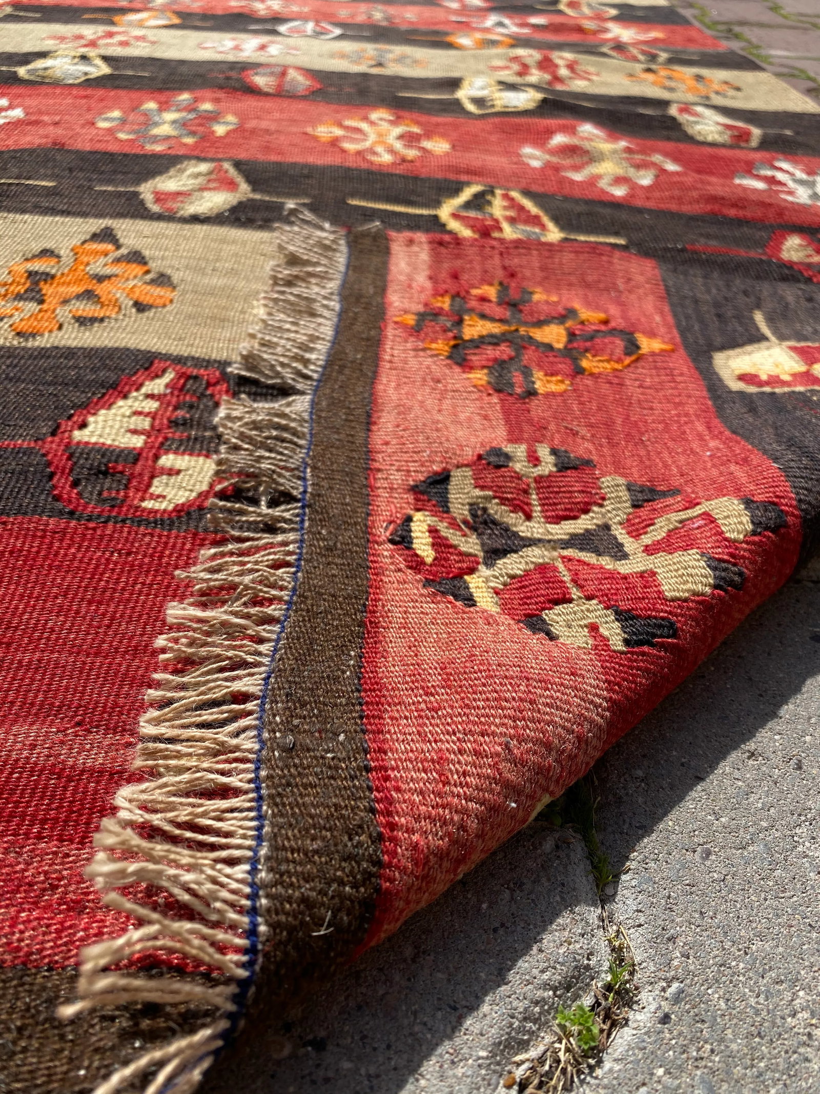 1970s Cabin Style Turkish Stripe Desing Oushak Kilim Long Runner Rug - 7