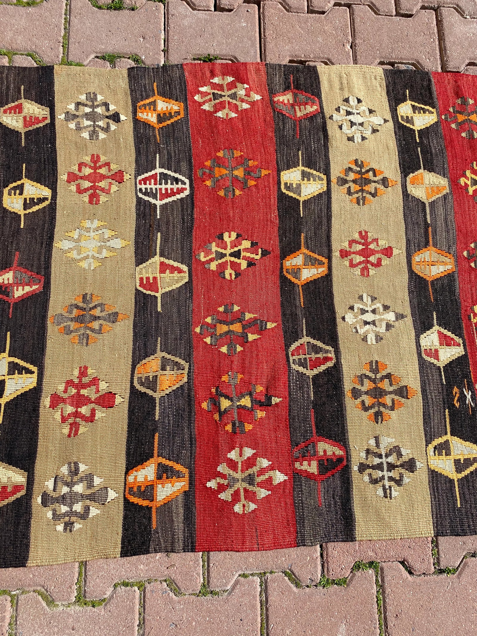 1970s Cabin Style Turkish Stripe Desing Oushak Kilim Long Runner Rug - 9