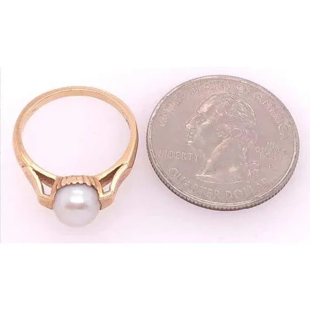 14 Karat Yellow Gold B & F Pearl Ring - 6
