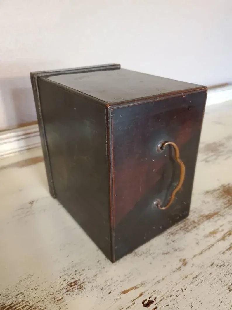 Antique Japanese Export Victorian Era Black Lacquered Wooden Jewelry Box Small Tabletop Cabinet With - 9