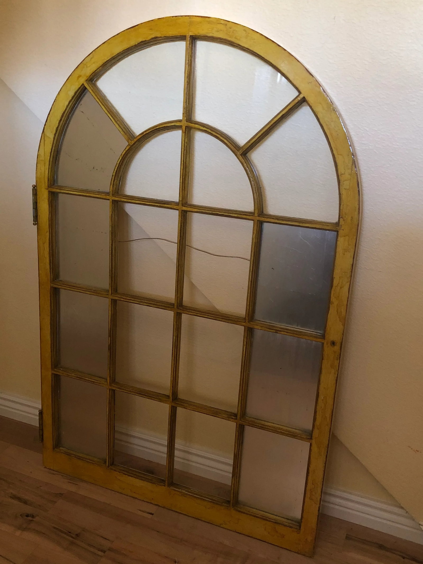 Vintage Corner Cabinet Door Wall Decor Custom Finished in Distressed Yellow Finish - 13