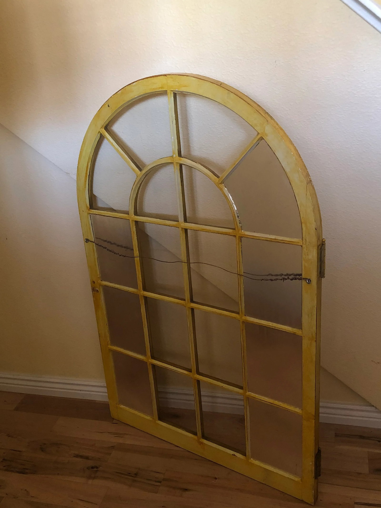 Vintage Corner Cabinet Door Wall Decor Custom Finished in Distressed Yellow Finish - 2