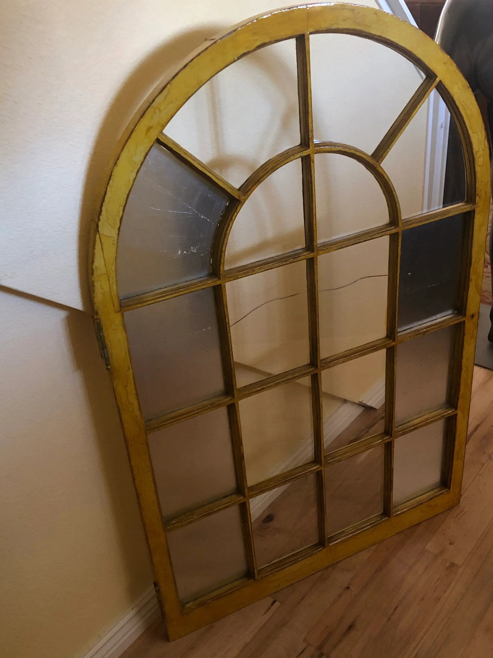 Vintage Corner Cabinet Door Wall Decor Custom Finished in Distressed Yellow Finish - 6