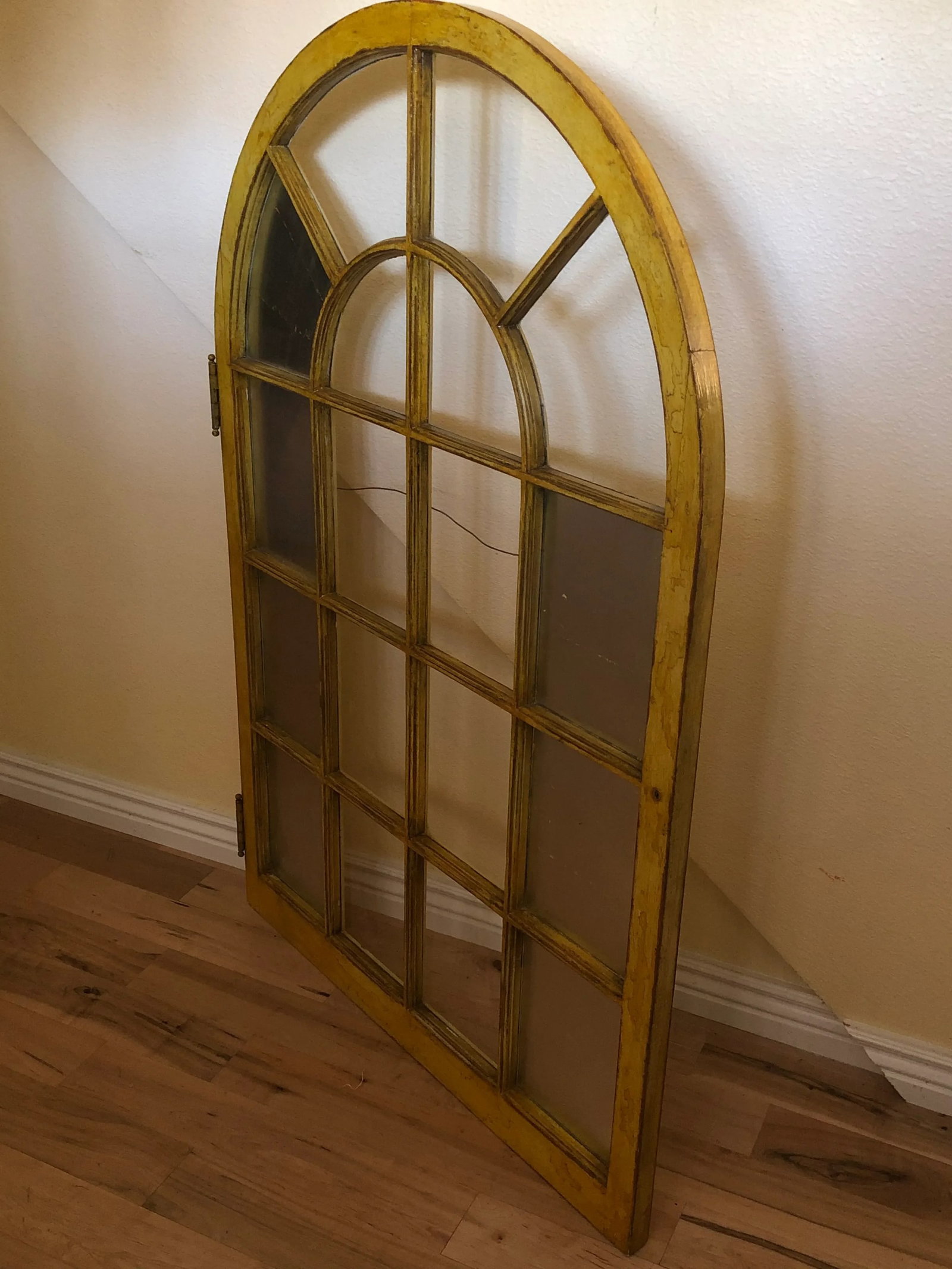 Vintage Corner Cabinet Door Wall Decor Custom Finished in Distressed Yellow Finish - 7