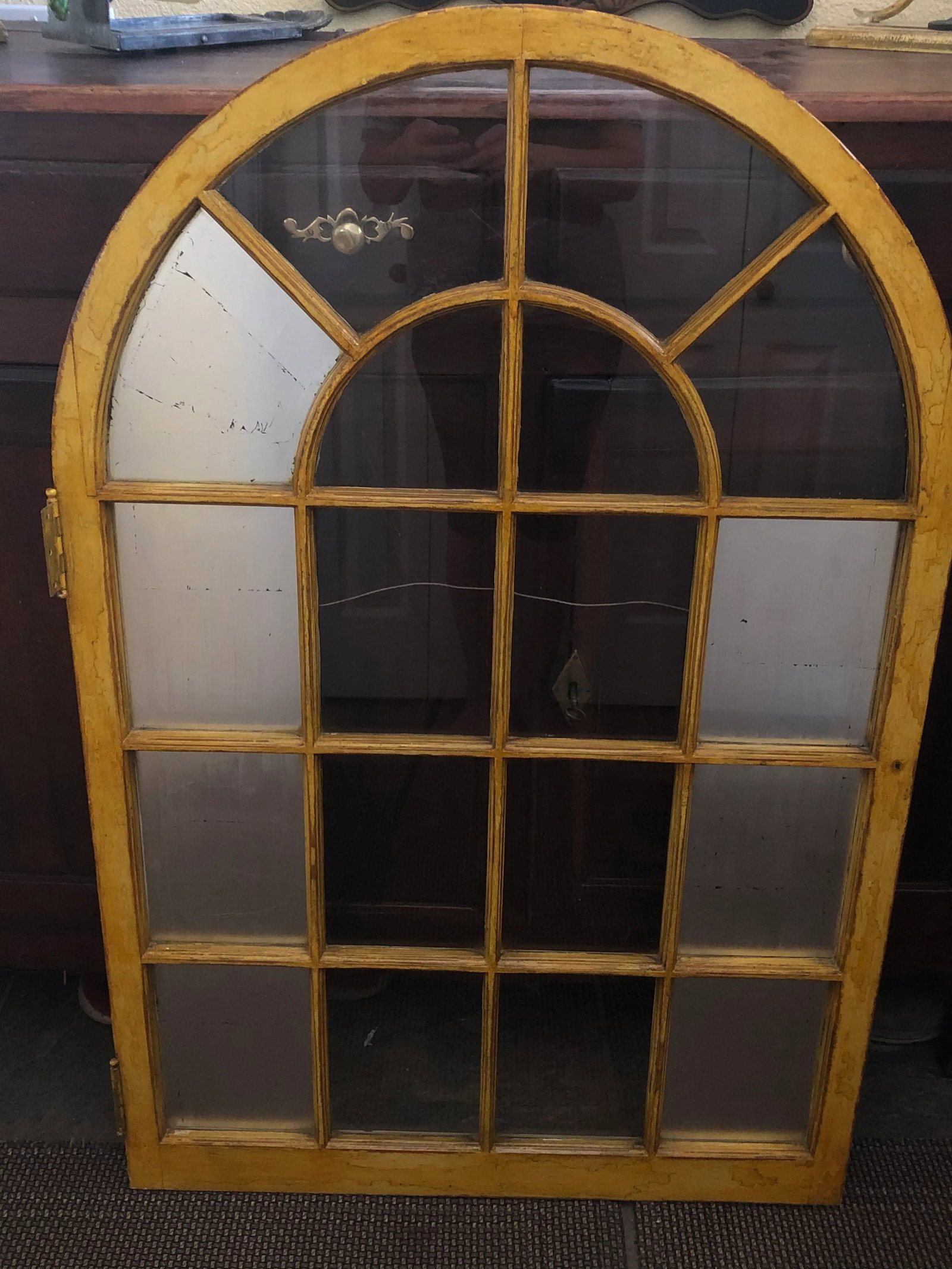 Vintage Corner Cabinet Door Wall Decor Custom Finished in Distressed Yellow Finish - 8