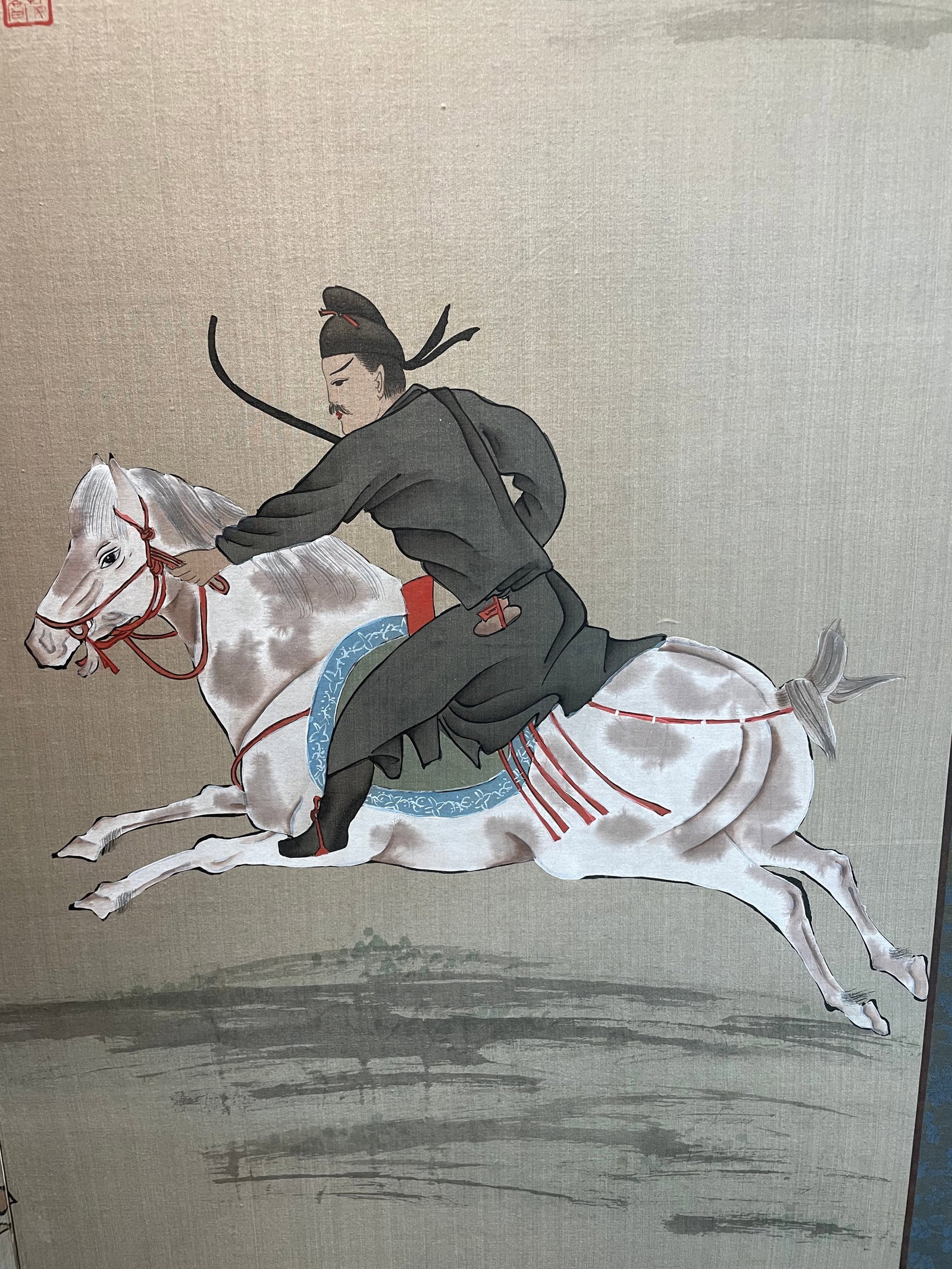 Late 20th Century Japanese Equestrian Scene 4 Panel Screen - 4