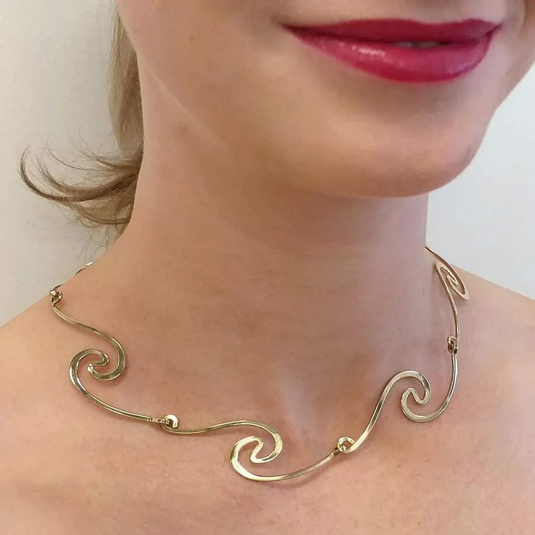 Spiral Gold Neck Piece, Modernist Gerhard Herbst Studio Linking Collar, Vintage - 2