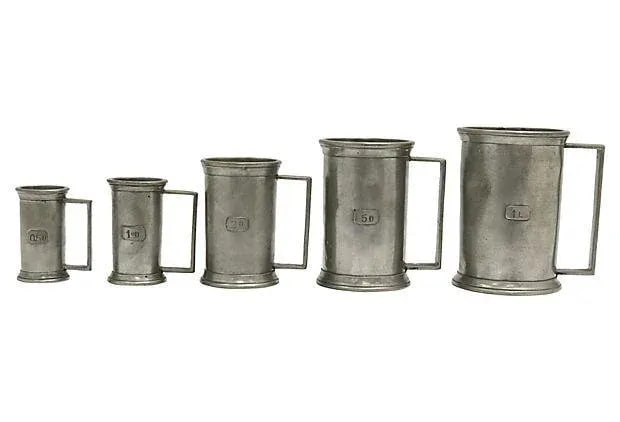 Antique Pewter Liquid Measuring Set - 5 Pieces - 2