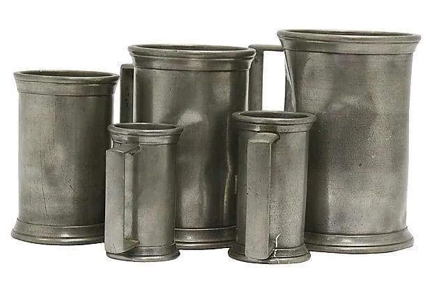Antique Pewter Liquid Measuring Set - 5 Pieces - 4