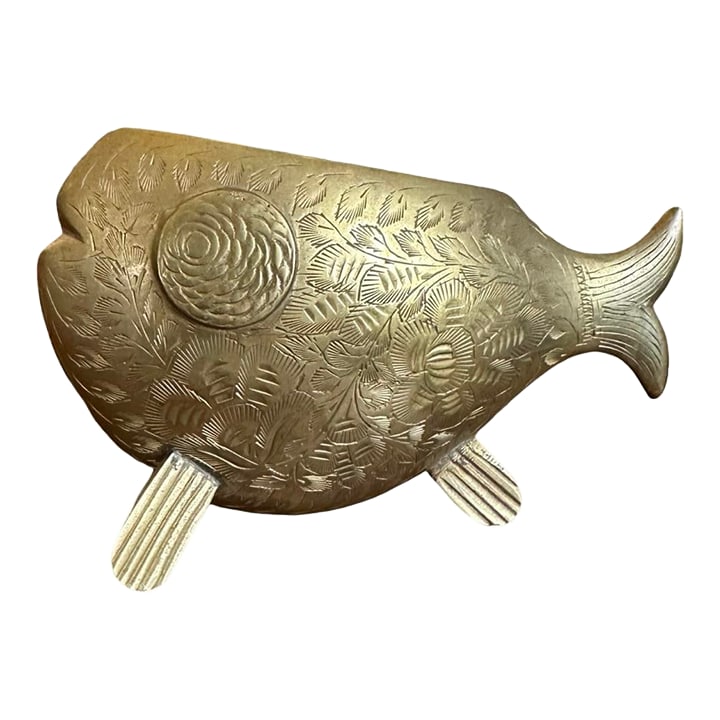 Vintage Brass Fish Vase/Ashtray/Bowl: Brass Fish Paperweight/pen Holder Figurine Statue Vintage Metal Decor. This vintage brass figurine of a fish is a great addition to any collection. It can be used as a paperweight or a pen holder and 