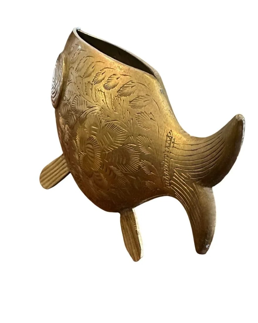 Vintage Brass Fish Vase/Ashtray/Bowl - 3