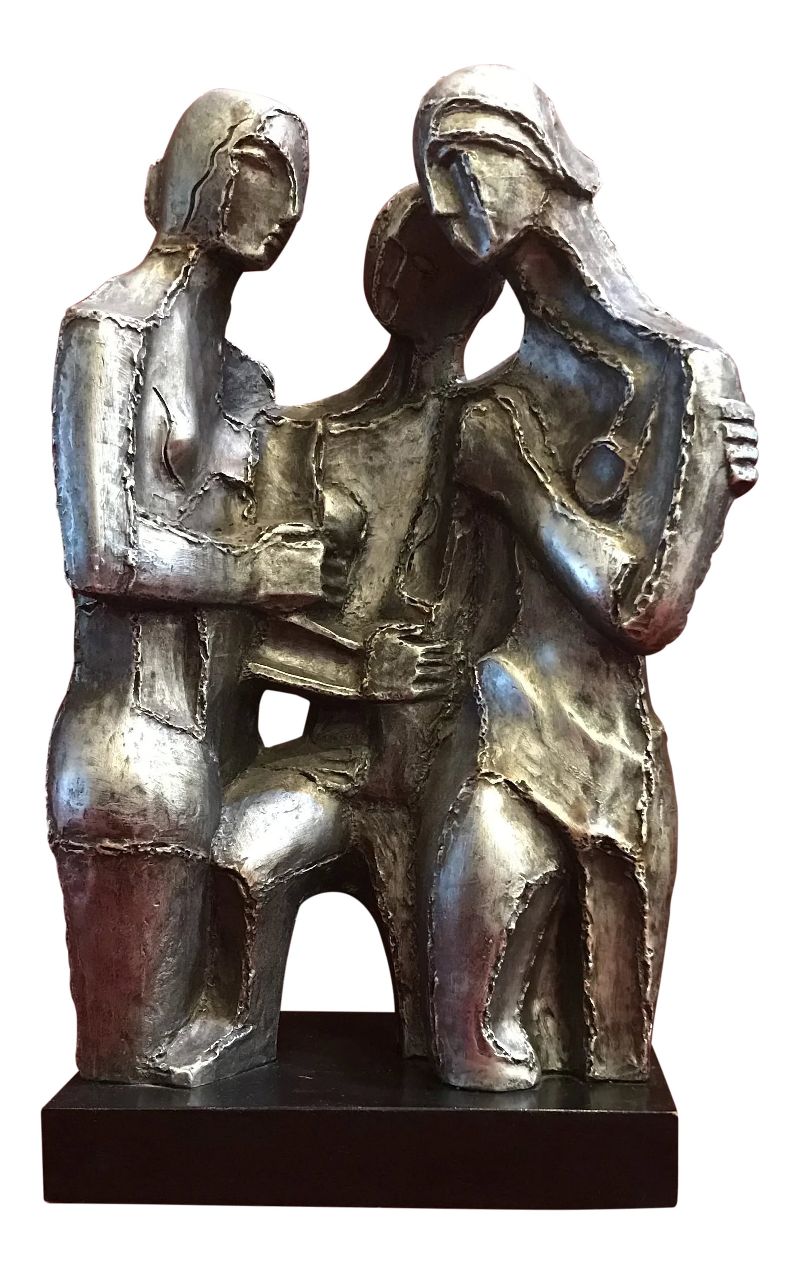 Brutalist Sculpture Pottery - Agusti Production: Three Mid century brutalist man of pottery pliable 70'sin perfect condition mounted on a block of wood 19" inches tall by 13" inches wide by 7" inches deep Condition: Alterations: Original Condition