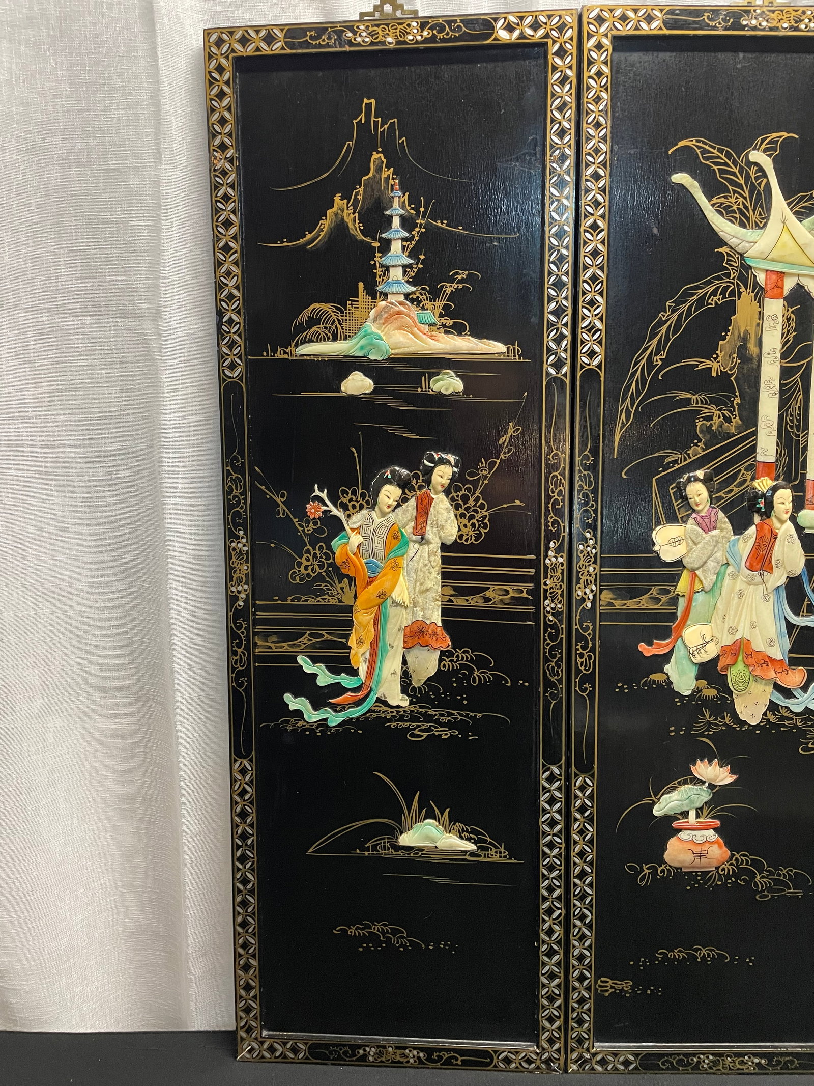 1960s Chinese 4 Panel Wall Hanging - 2