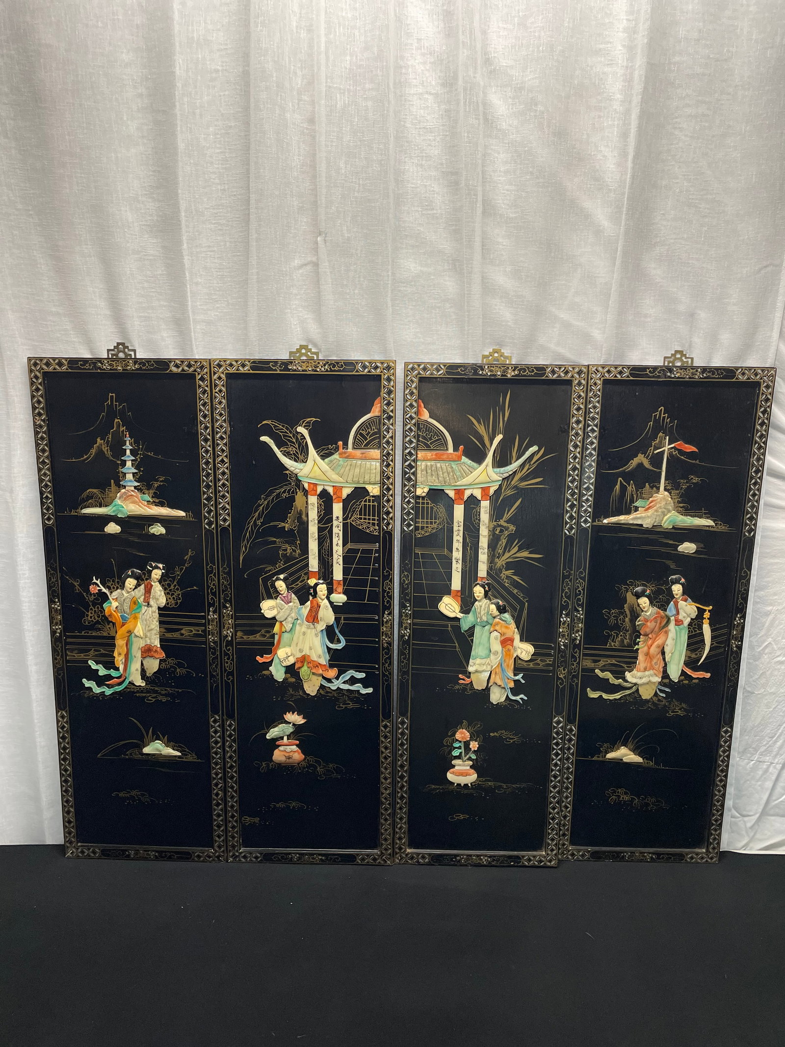 1960s Chinese 4 Panel Wall Hanging - 3