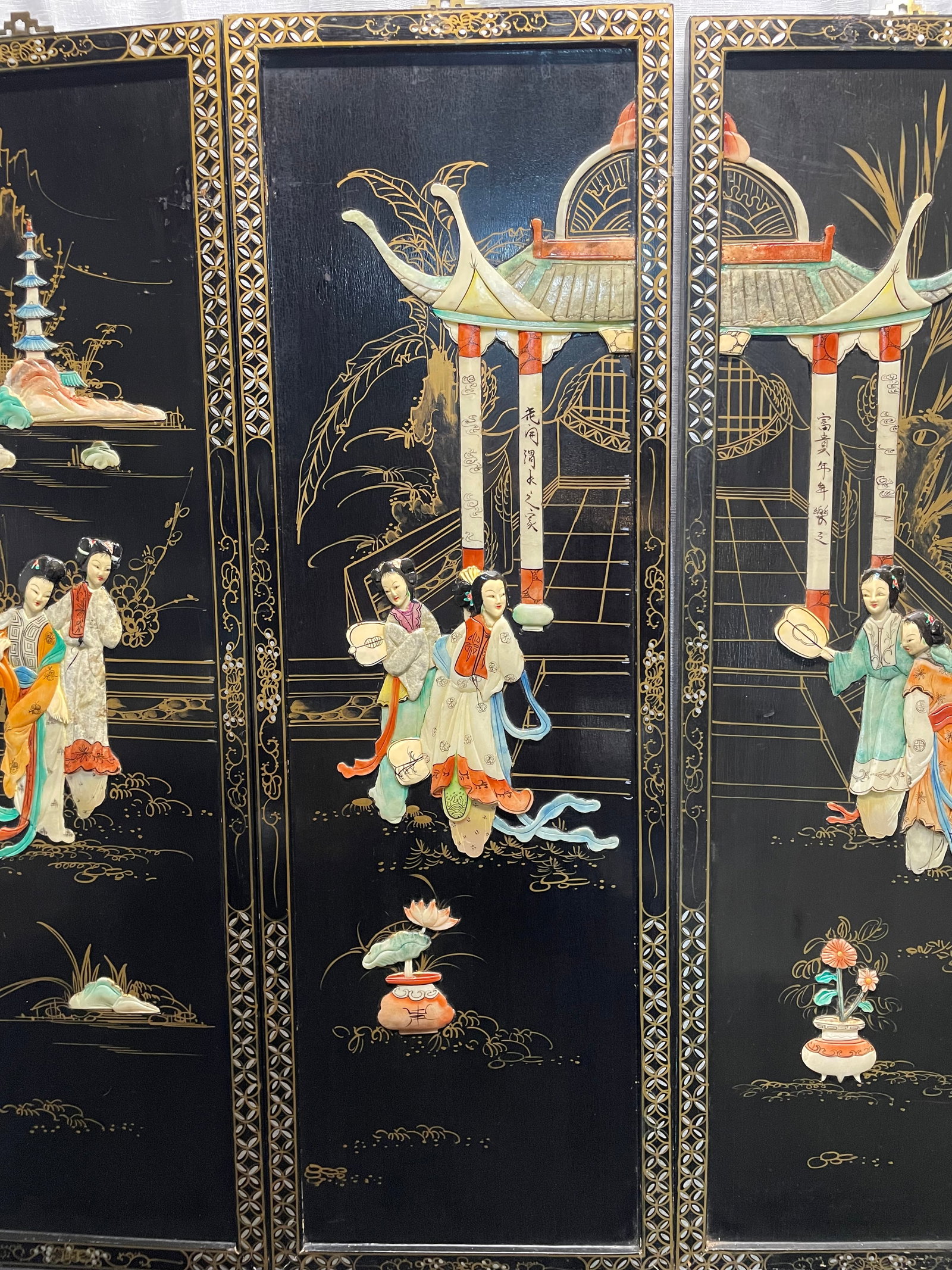 1960s Chinese 4 Panel Wall Hanging - 5