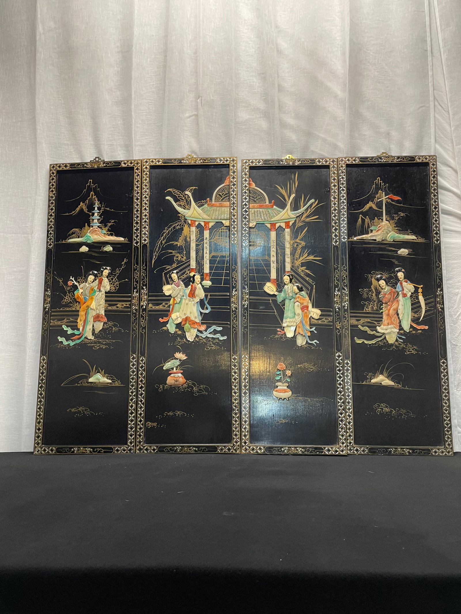 1960s Chinese 4 Panel Wall Hanging - 7