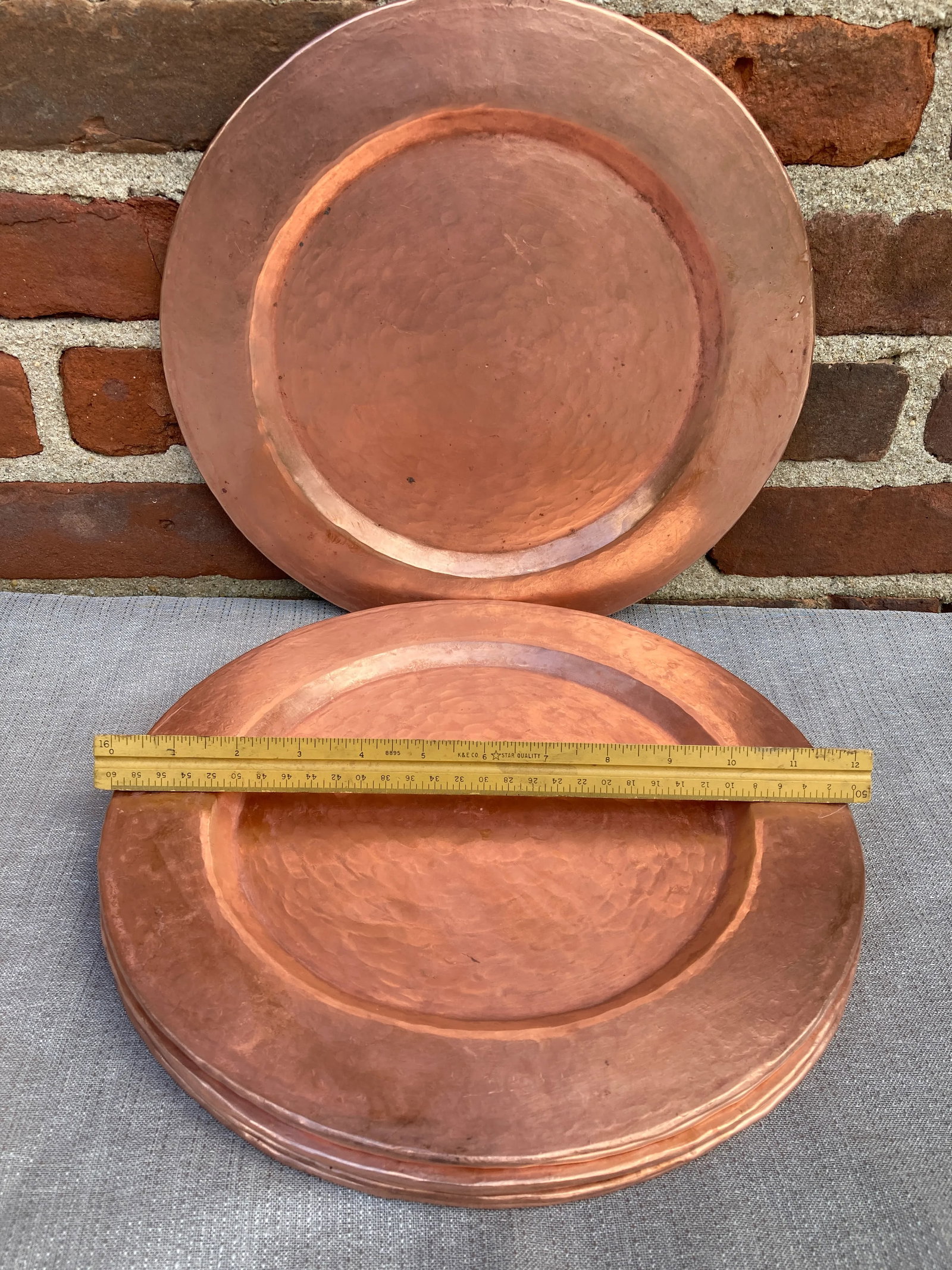Vintage Hand Hammered Copper Chargers- Set of 7 - 10