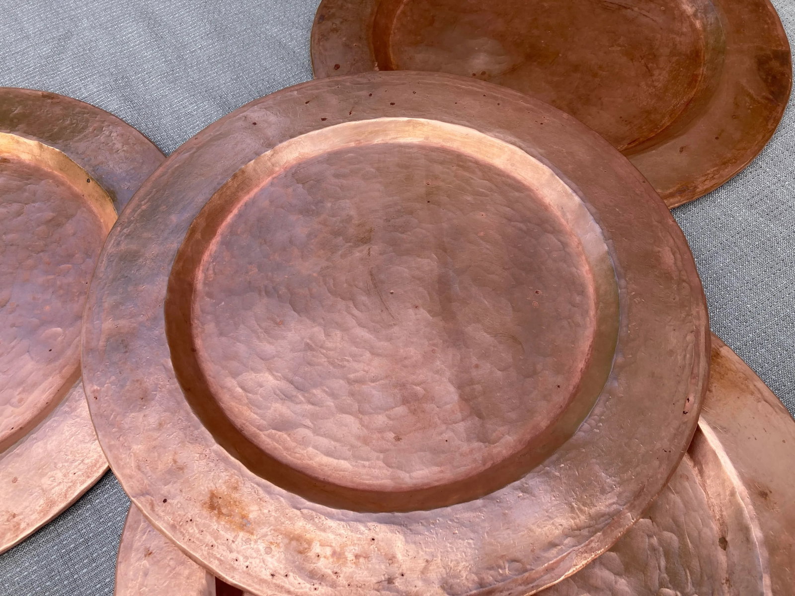 Vintage Hand Hammered Copper Chargers- Set of 7 - 11
