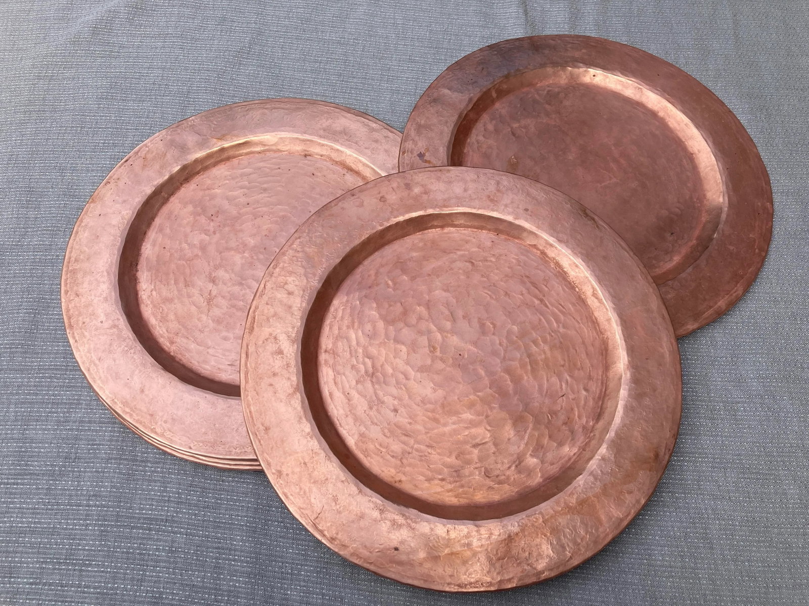 Vintage Hand Hammered Copper Chargers- Set of 7 - 12