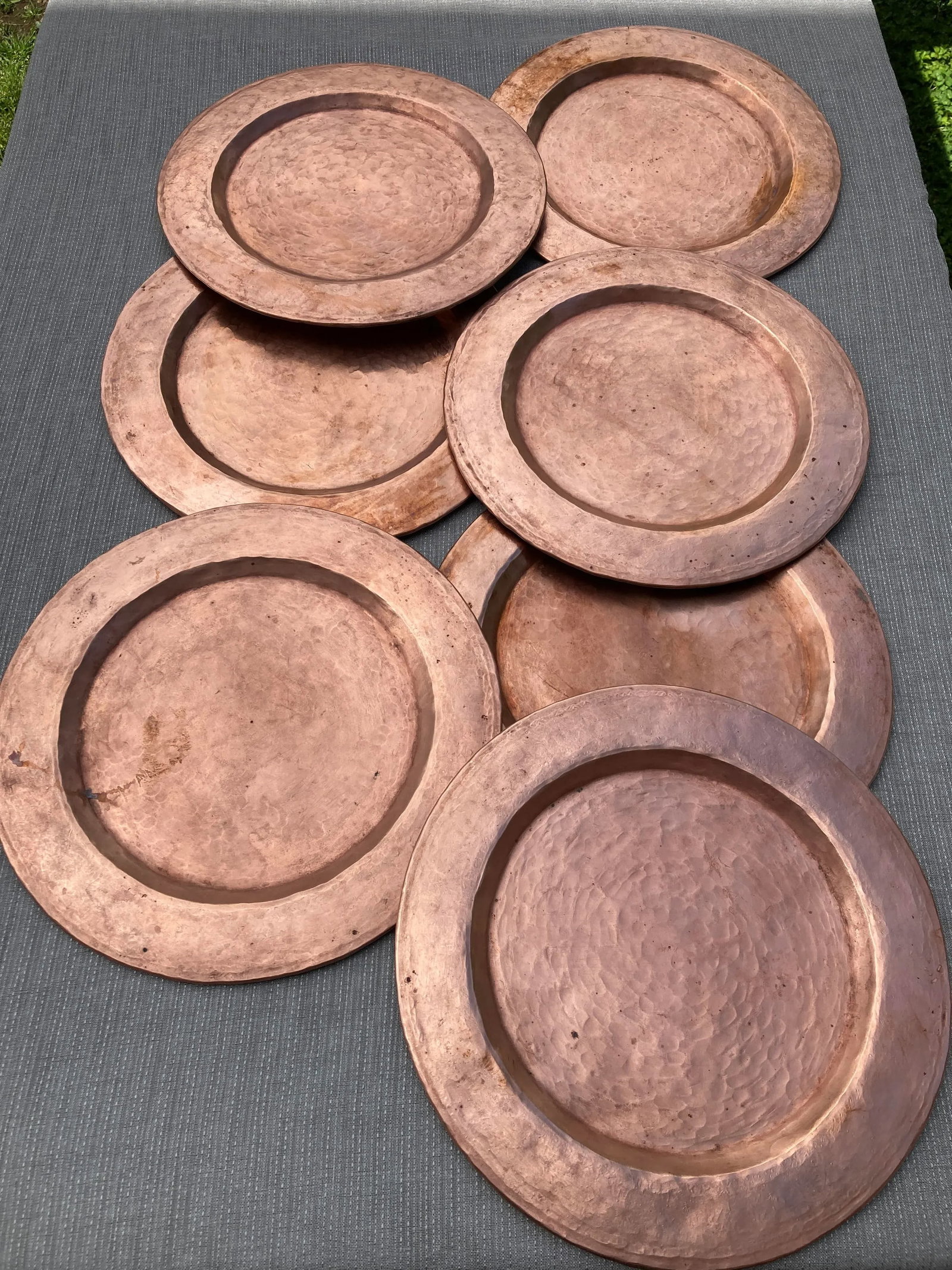 Vintage Hand Hammered Copper Chargers- Set of 7 - 2