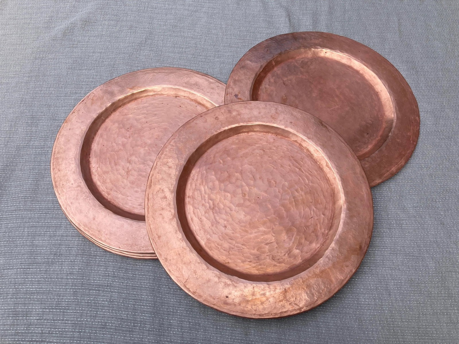 Vintage Hand Hammered Copper Chargers- Set of 7 - 3