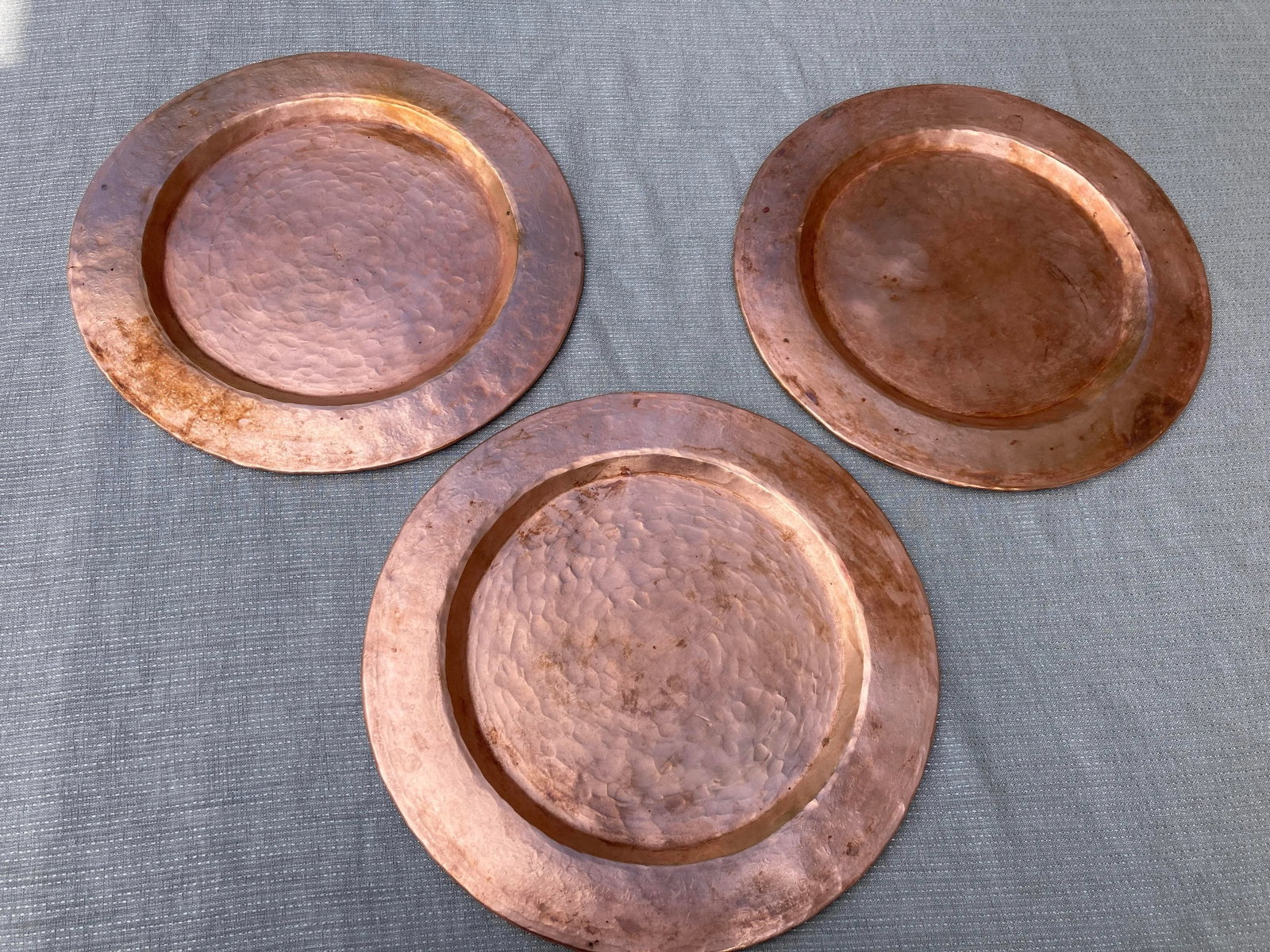 Vintage Hand Hammered Copper Chargers- Set of 7 - 4