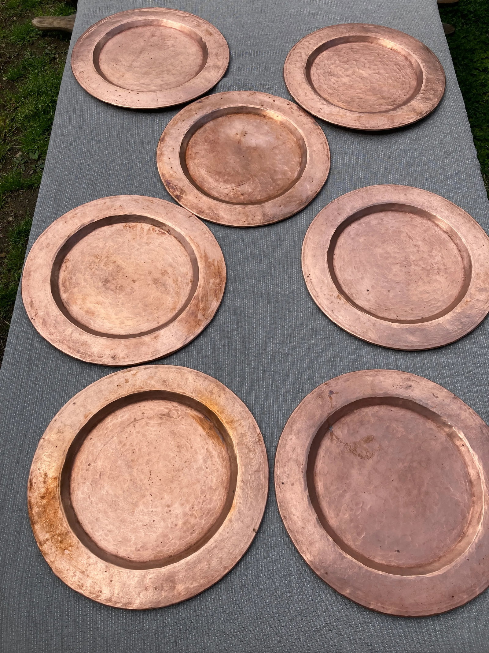 Vintage Hand Hammered Copper Chargers- Set of 7 - 6