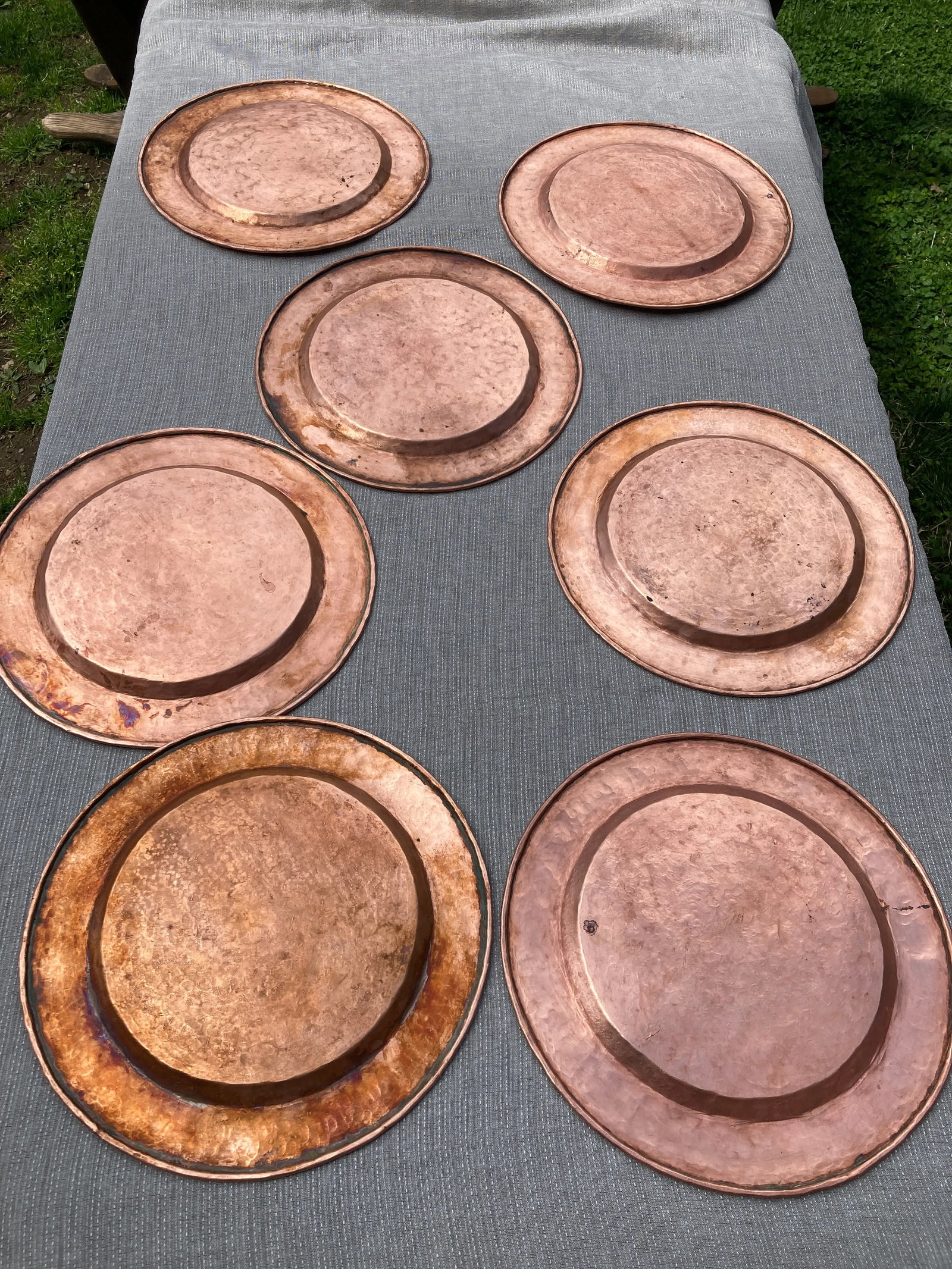 Vintage Hand Hammered Copper Chargers- Set of 7 - 7