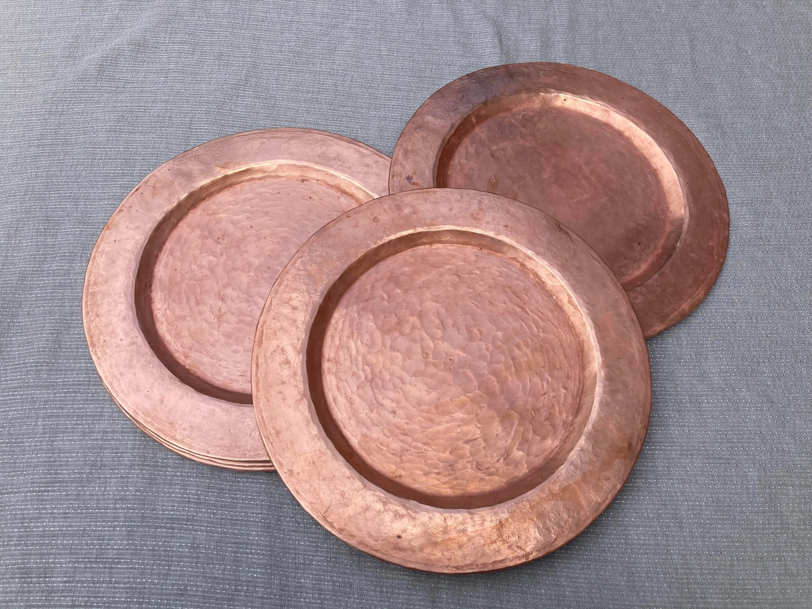 Vintage Hand Hammered Copper Chargers- Set of 7 - 9