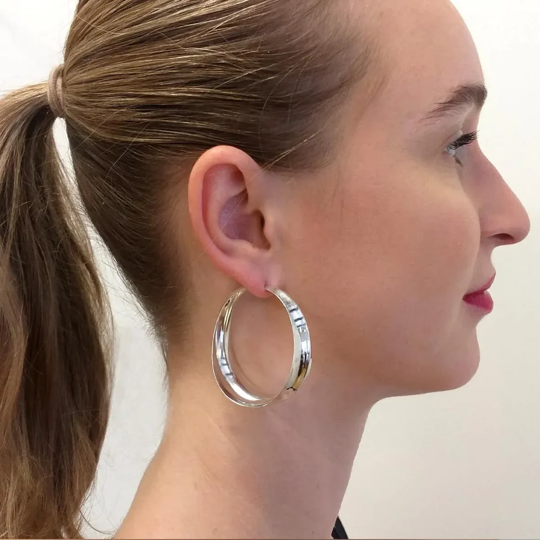 1990s Ridge Hoops, Anticlastic Silver Earrings, Gerhard Herbst Studio,Mid Century Style., Set of 2 - 2