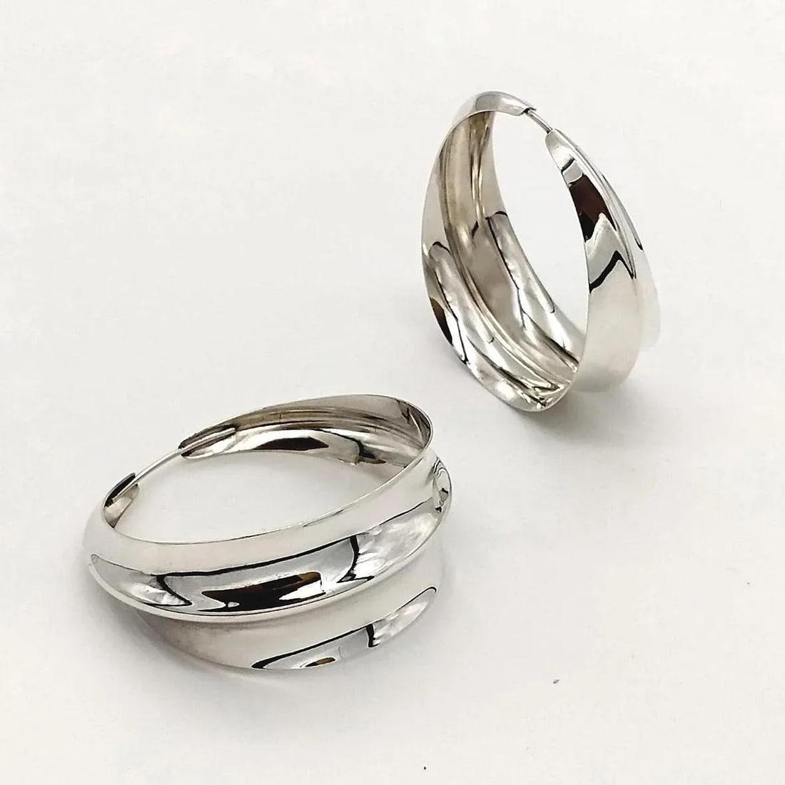 1990s Ridge Hoops, Anticlastic Silver Earrings, Gerhard Herbst Studio,Mid Century Style., Set of 2 - 3