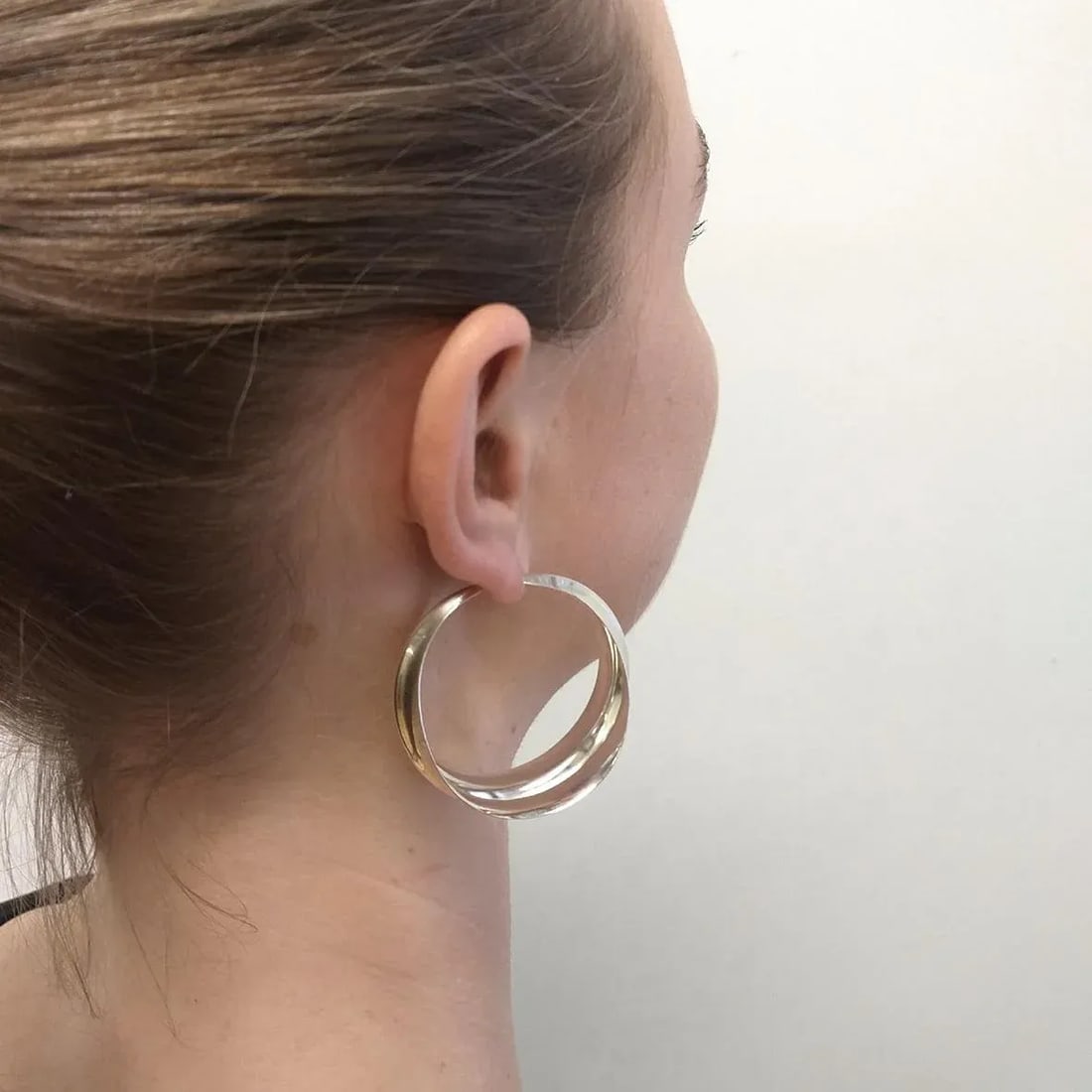 1990s Ridge Hoops, Anticlastic Silver Earrings, Gerhard Herbst Studio,Mid Century Style., Set of 2 - 4