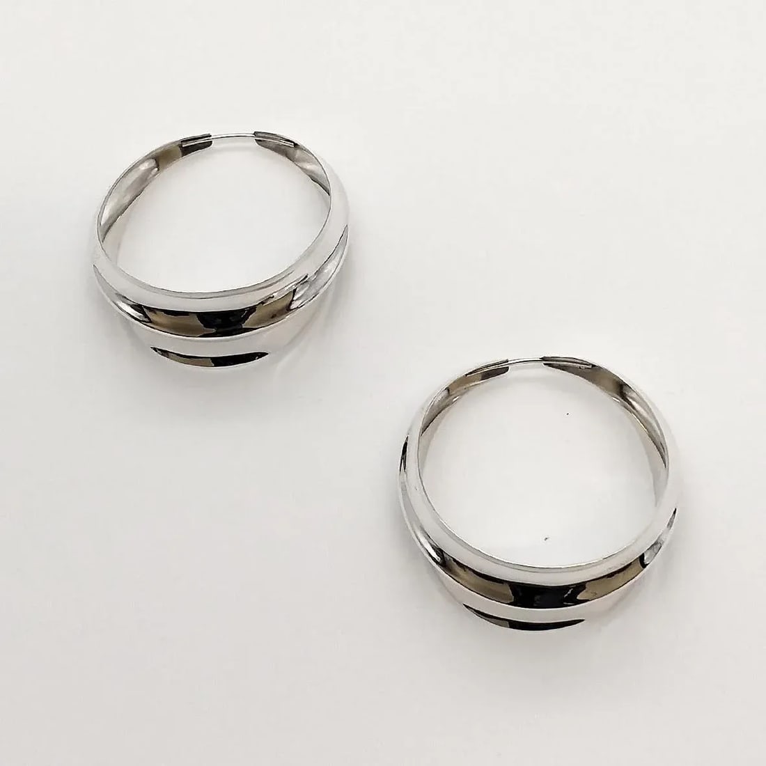 1990s Ridge Hoops, Anticlastic Silver Earrings, Gerhard Herbst Studio,Mid Century Style., Set of 2 - 5