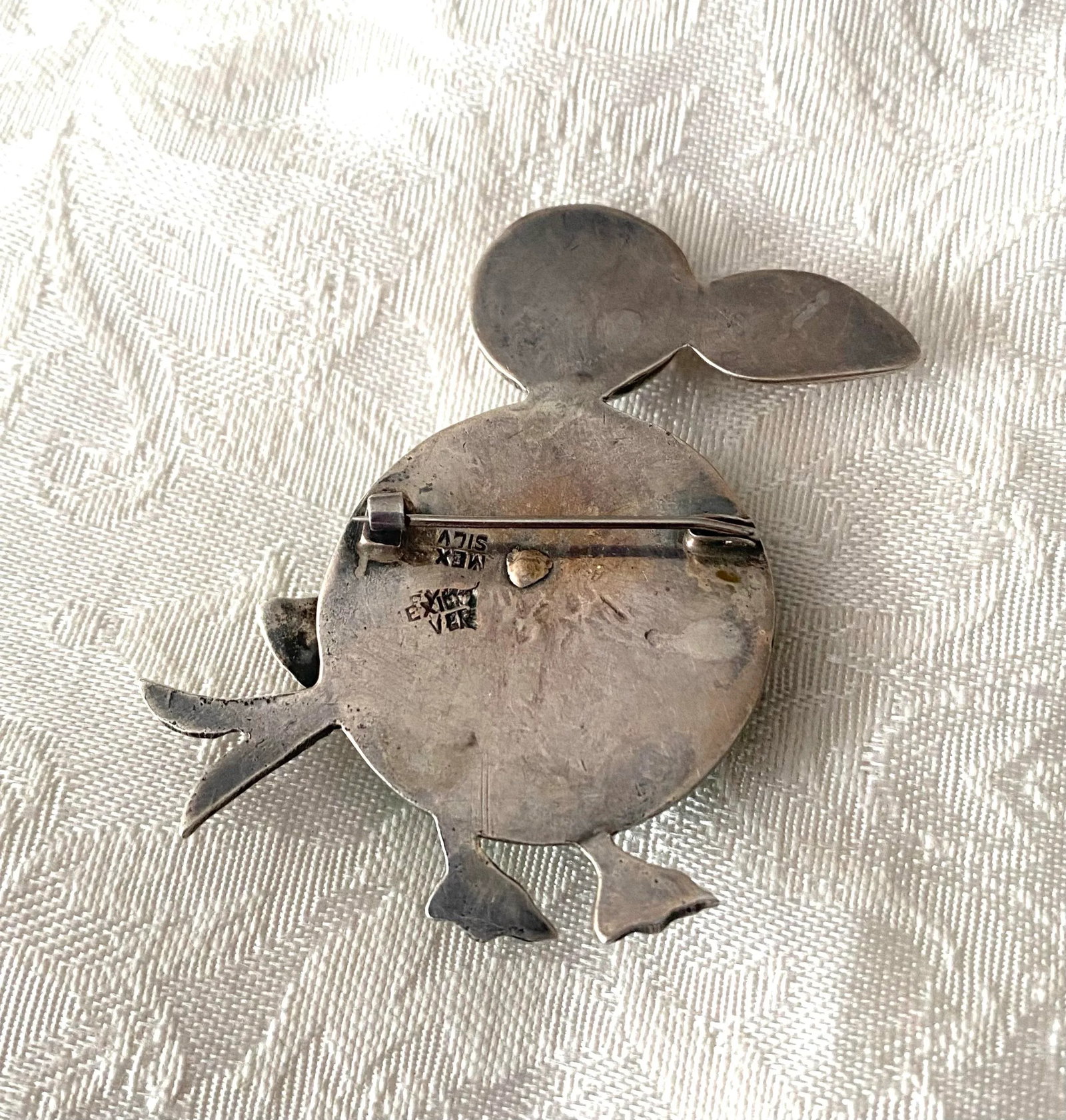 1960s Vintage Taxco Mexico Silver Toucan Brooch Green Stone - 3
