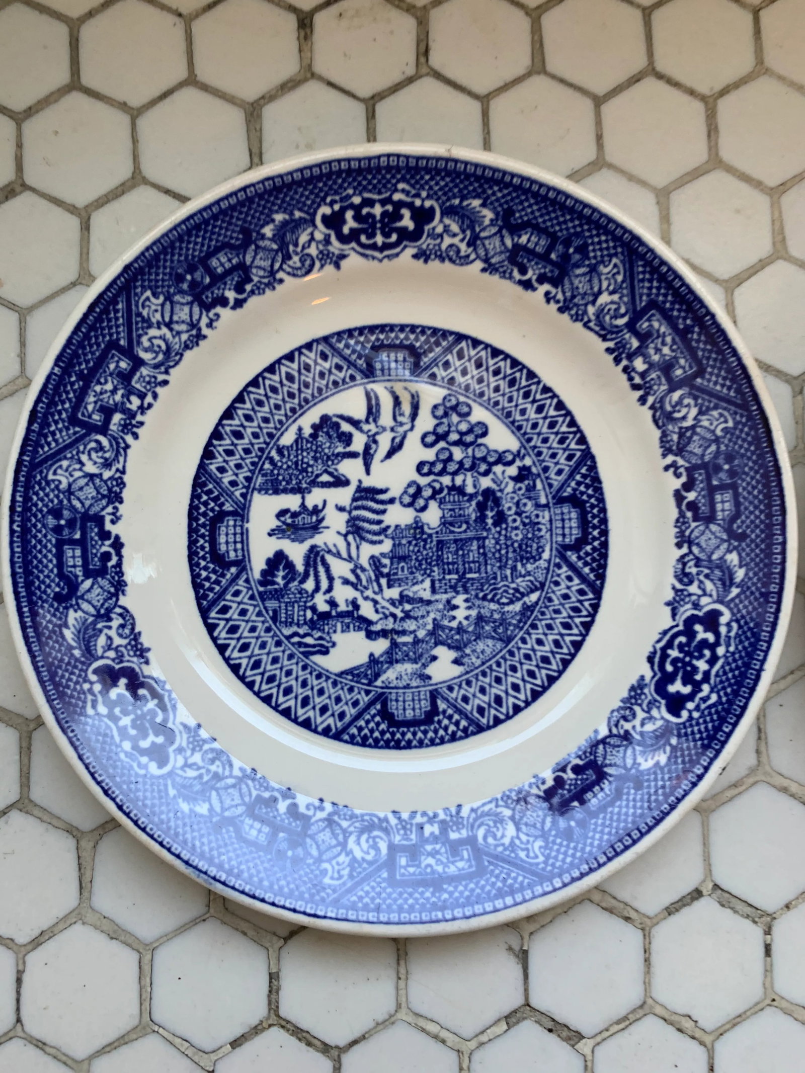 Porcelain Blue & White Blue Willow Plates, Pair - 11