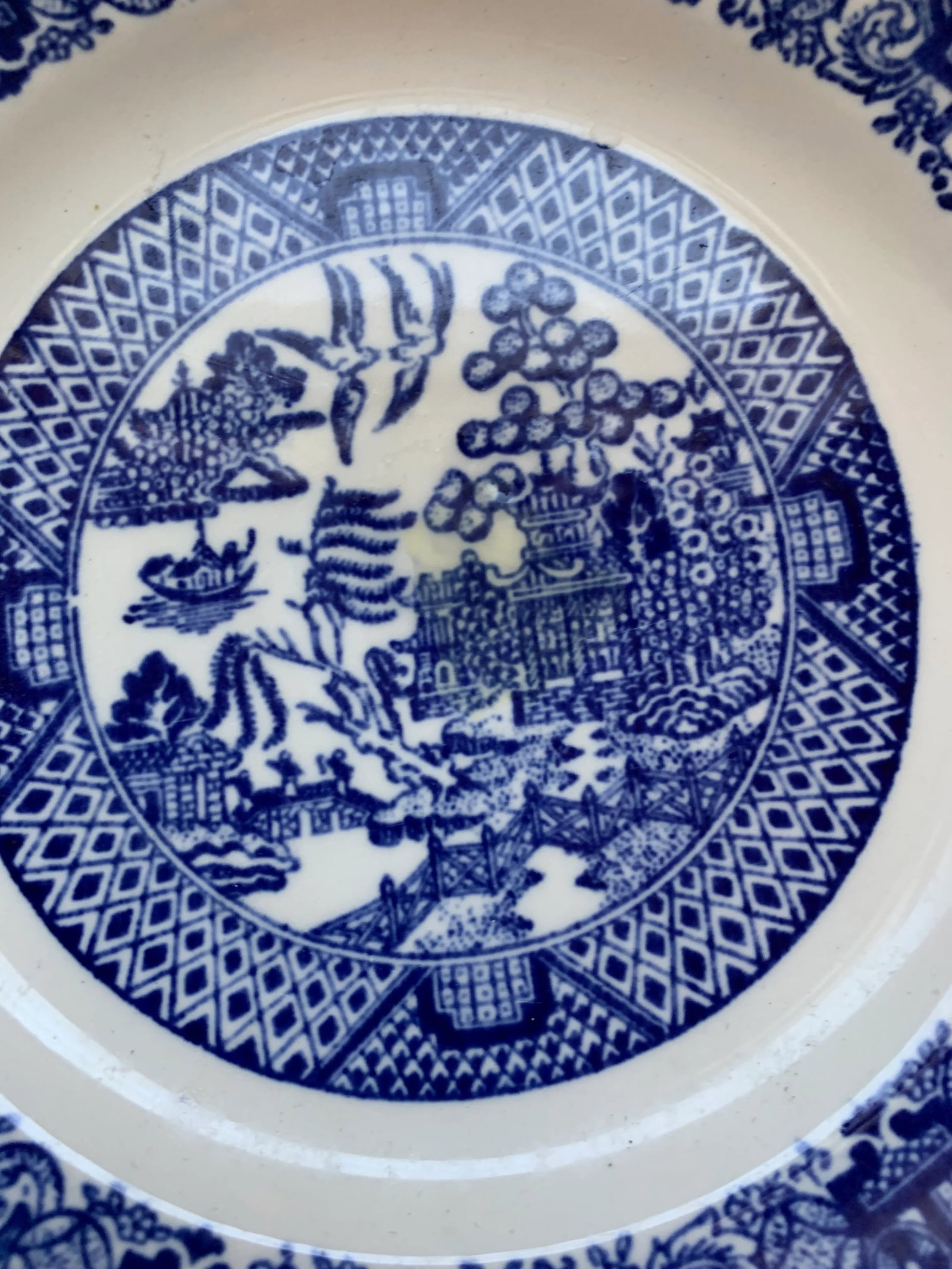 Porcelain Blue & White Blue Willow Plates, Pair - 3