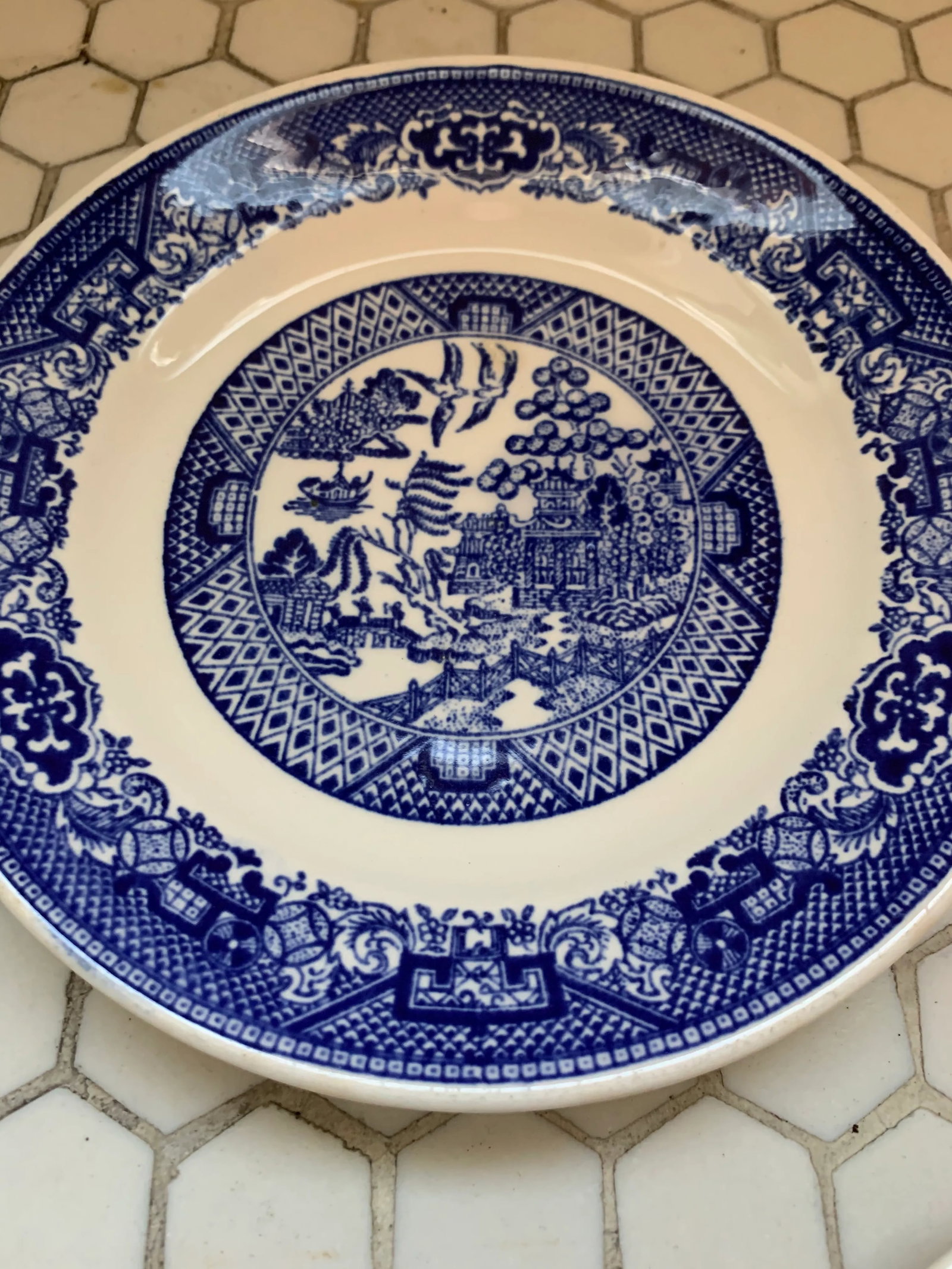 Porcelain Blue & White Blue Willow Plates, Pair - 7