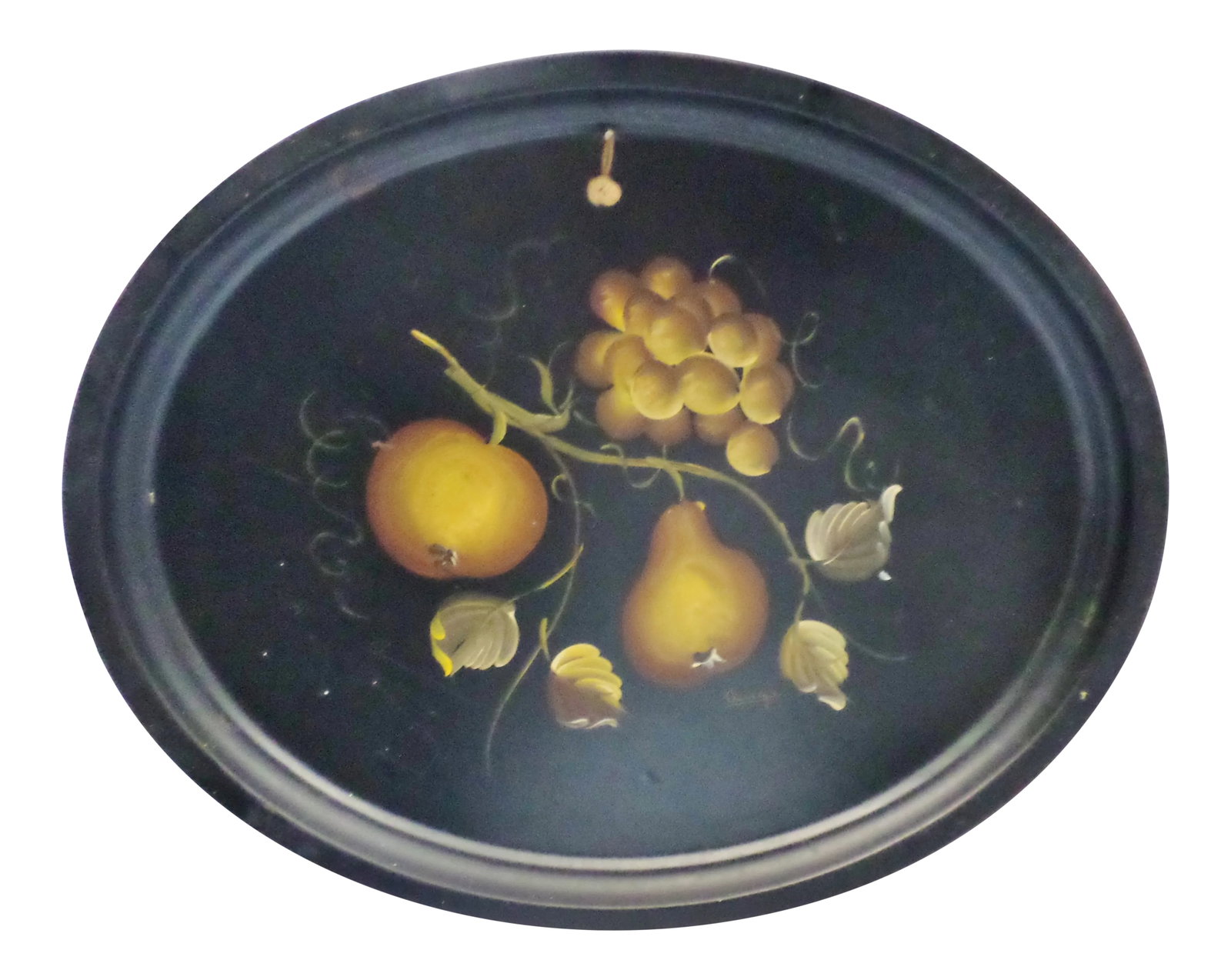 Antique Gold Apple & Pear Artist Signed Metal Tole Tray (1 of 12)