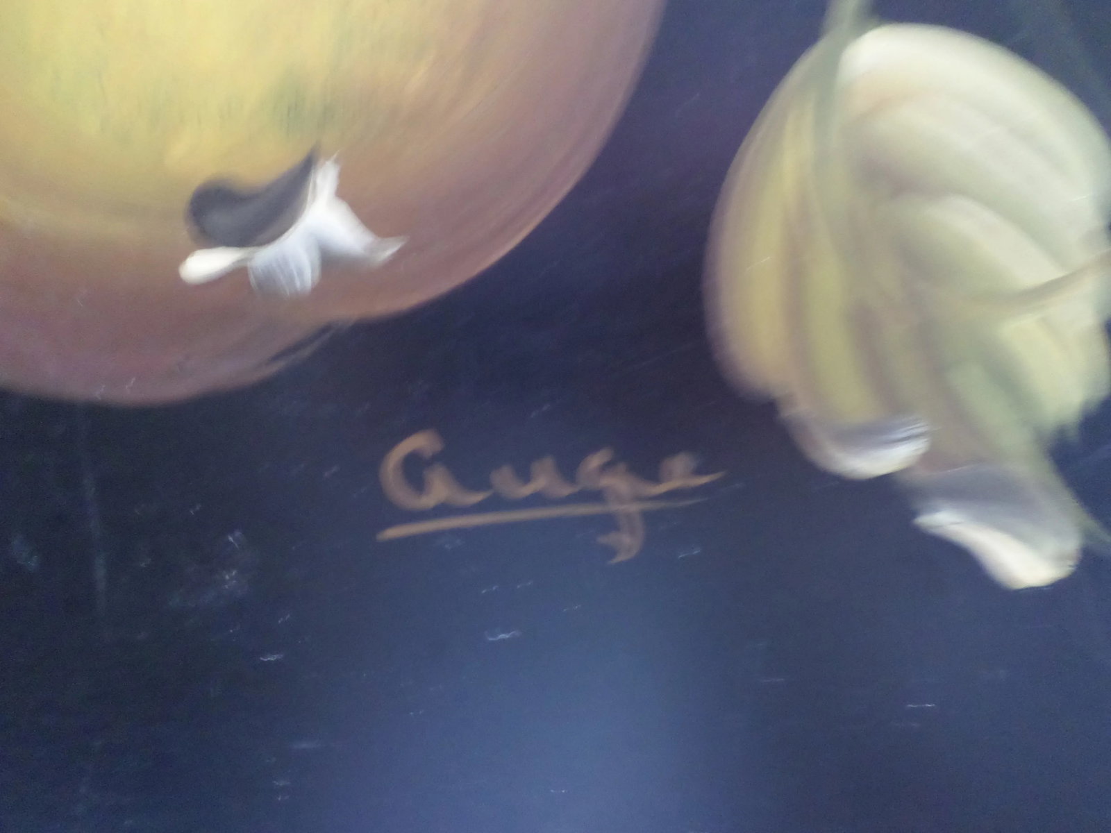 Antique Gold Apple & Pear Artist Signed Metal Tole Tray - 3